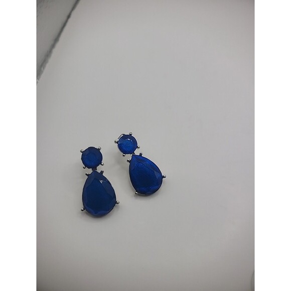 Vintage Earrings Pierced Post Stud Blue Drop Faceted Jewelry Costume - Picture 14 of 16